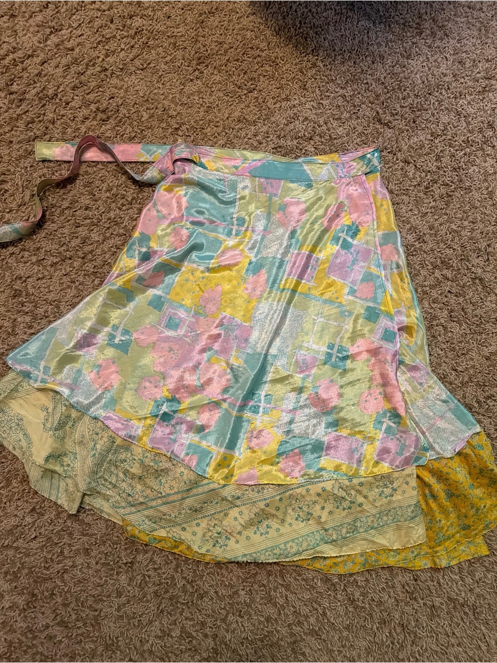 Kariza Silk Magic Wrap Skirt Boho Reversible Floral Convertible OSFM Mini Midi